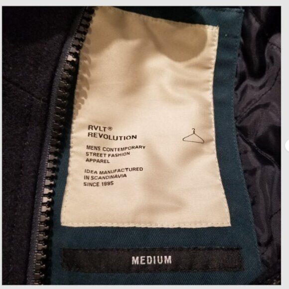 Revolution Hooded Jacket Wool Polyester Scandinavian Design Men's Med. RVLT Blue - Picture 6 of 7